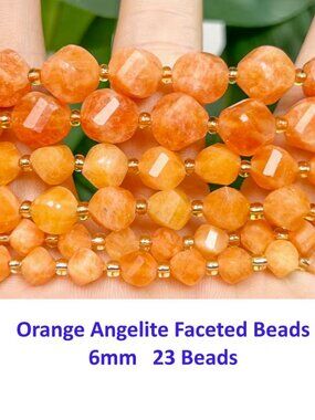 Orange Angelite Natural Stone Beads, Faceted 6mm 23 Beads